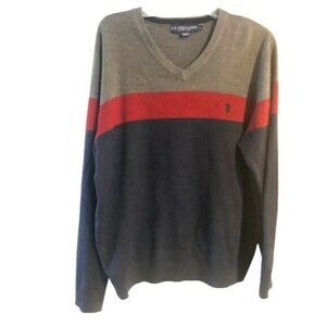 🛒 $15 U.S. Polo Assn. Men's Knit Sweater V neck Long Sleeve Gray Black #4401-2